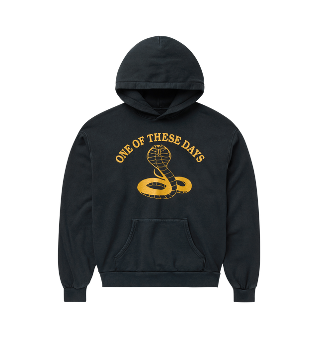 Image 1 of 2 - BLACK - ONE OF THESE DAYS Cobra Hooded Sweatshirt featuring fixed hood, kangaroo pocket, dropped shoulders, ribbed cuffs and hem and graphic on front. Cotton.