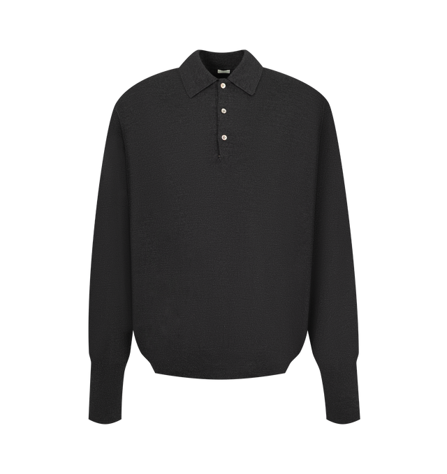 Image 1 of 2 - GREY - A.Presse Men's Wool Knit Long-Sleeve Polo Shirt is crafted from high-gauge wool knit and features a refined long-sleeve polo silhouette. Designed with a classic polo collar and clean, minimalist construction that highlights the quality and texture of the knit. Main Material: 100% Wool.