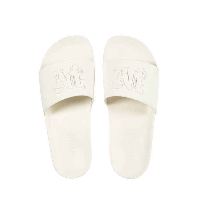 Image 4 of 4 - WHITE - PALM ANGELS PA Monogram Slides featuring embossed logo to the front, slip-on style, open toe, flat sole and moulded footbed. 100% polyurethane. 