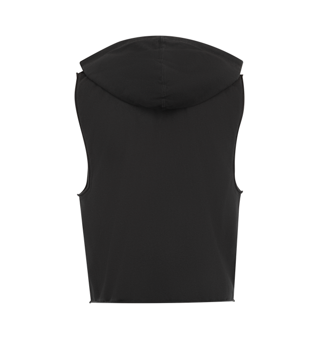 Image 2 of 2 - BLUE - DRKSHDW Hooded Tunic featuring compact cotton jersey, garment dyed, oversized hood with drawstrings, sleeveless, raw-edge armholes, side hanging fabric strap and raw-edge hem. 100% cotton. Made in Italy.