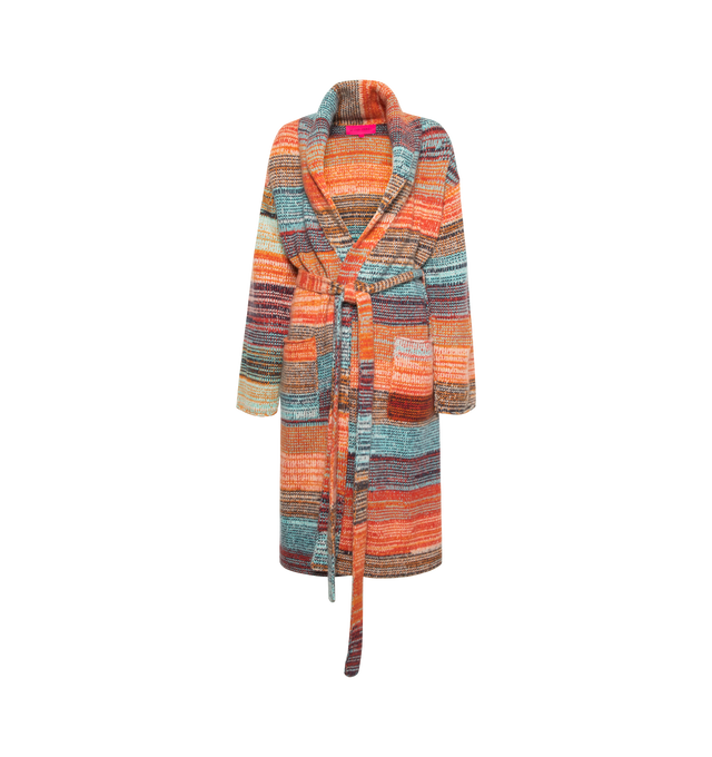 Image 1 of 2 - MULTI - THE ELDER STATESMAN Cosmica Stripe Cashmere Robe featuring open front, shawl collar, front patch pockets and removable tie belt. 100% cashmere. Made in USA. 