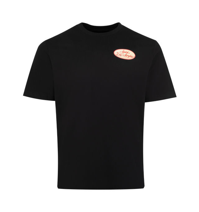 Image 1 of 2 - BLACK - AMIRI Station Patch T-Shirt featuring stretch cotton jersey, rib knit crewneck, ptches graphic on chest and back and dropped shoulders. Cotton. Made in Italy.