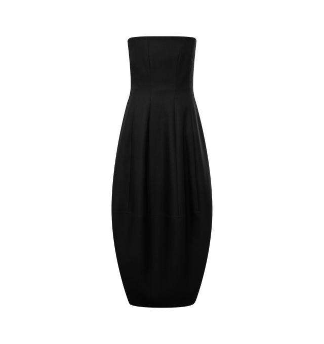Image 1 of 2 - BLACK - Khaite Womens Strapless Stela Dress is crafted from wool silk cady. Features a strapless neckline, slim-fitting corset-inspired bodice, contoured waist, and voluminous rounded skirt that gently tapers toward the hem. Main Material: 74% Wool, 26% Silk. Dry clean. Made in Italy.