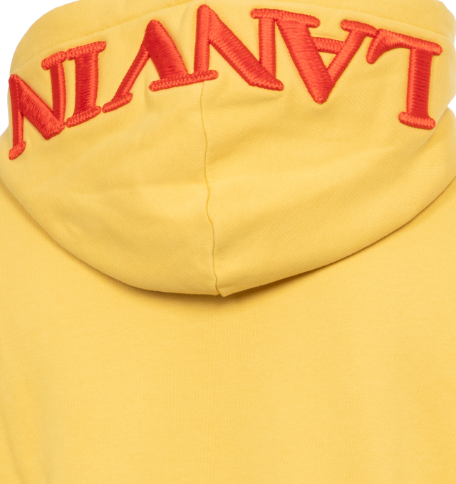 Image 4 of 4 - YELLOW - LANVIN LAB X FUTURE Curb Lace Hoodie featuring drawstring hood, ribbed cuffs and hem, logo embroidered on hood and kangaroo pocket. 100% cotton. 