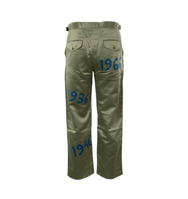 Image 2 of 5 - GREEN - BODE Decades Trousers featuring side buckle waist adjusters for ideal fit, two side slash pockets and two back flap pockets. 100% polyester. Made in India. 