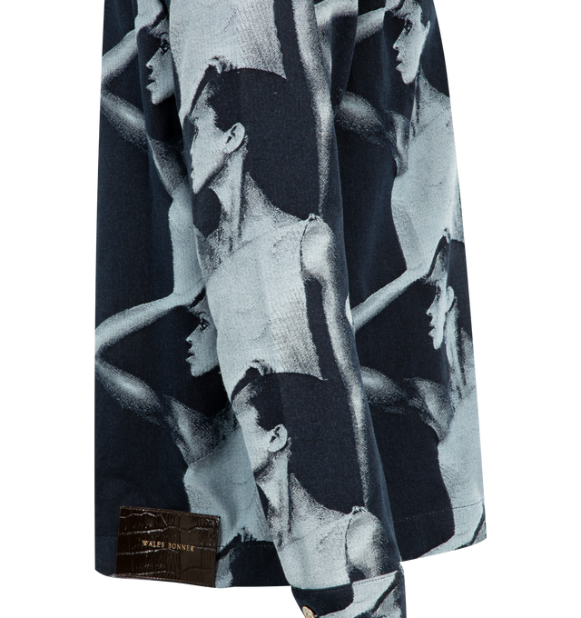 Image 3 of 4 - BLUE - WALES BONNER Jet Zip Jacket featuring full zip denim jacquard jacket with an archival image woven into the fabric, double zip and breast pocket. 100% cotton.