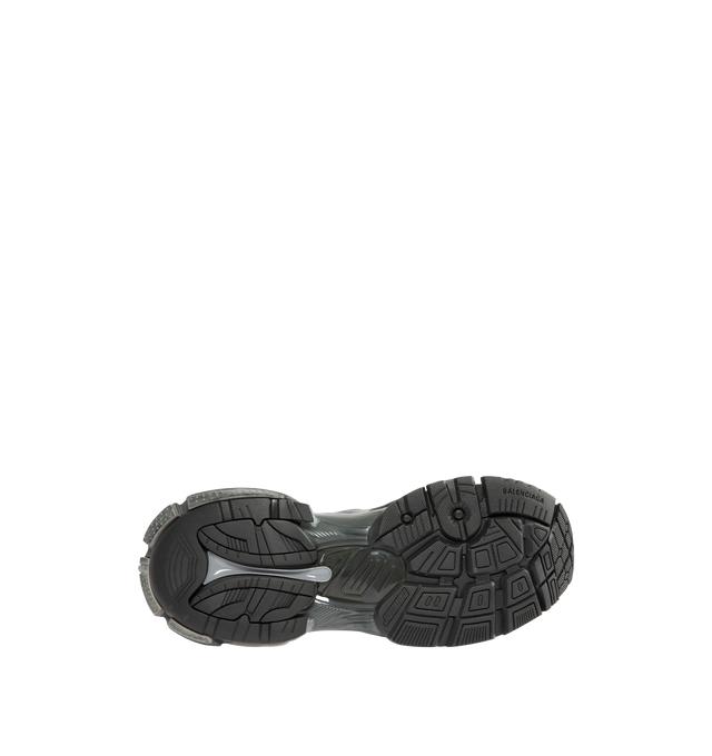 Image 4 of 5 - GREY - BALENCIAGA Runner Sneaker in grey suede cowskin, polyurethane and polyester featuring worn-out effect, printed size at the edge of the toe, debossed size at back, runner logo printed on exterior, Balenciaga logo embroidered on the tongue, Balenciaga logo at the back of the heel and Back pull-on tab. Upper: cowskin, polyurethane, polyester. Sole: rubber, TPU, EVA, polyurethane. Insole: foam. Made in China.