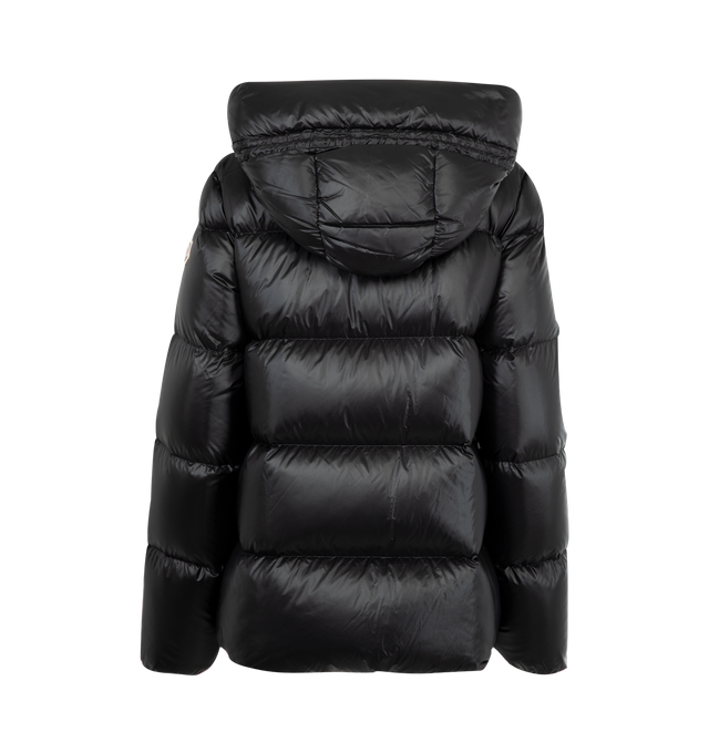 Image 2 of 3 - BLACK - MONCLER Serittes Hooded Short Down Jacket featuring recycled longue saison lining, down-filled, adjustable hood with recycled microfiber lining, zipper closure, pockets with button closure and logo patch. 100% polyamide/nylon. Padding: 90% down, 10% feather.