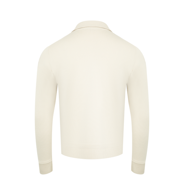 Image 2 of 3 - WHITE - MONCLER Padded Wool Cardigan featuring recycled rainwear lining, down-filled and padded, tricolour hood, waffle stitch, gauge 12, zip closure, welt pockets and logo. 100% polyester. Padding: 90% down, 10% feather. Base fabric: 100% virgin wool.