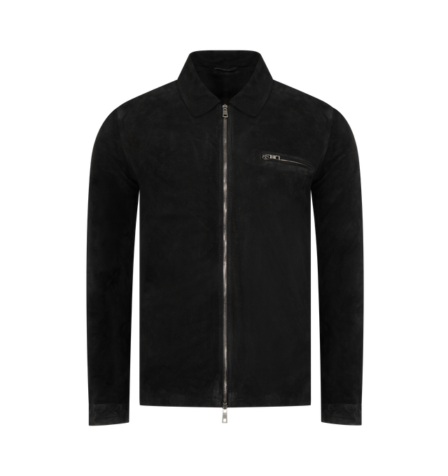 Image 1 of 3 - BLACK - GIORGIO BRATO Leather Jacket featuring front two-way zip fastening, zip chest pocket and side pockets, buttoned cuffs and classic collar. 100% leather. Made in Italy.