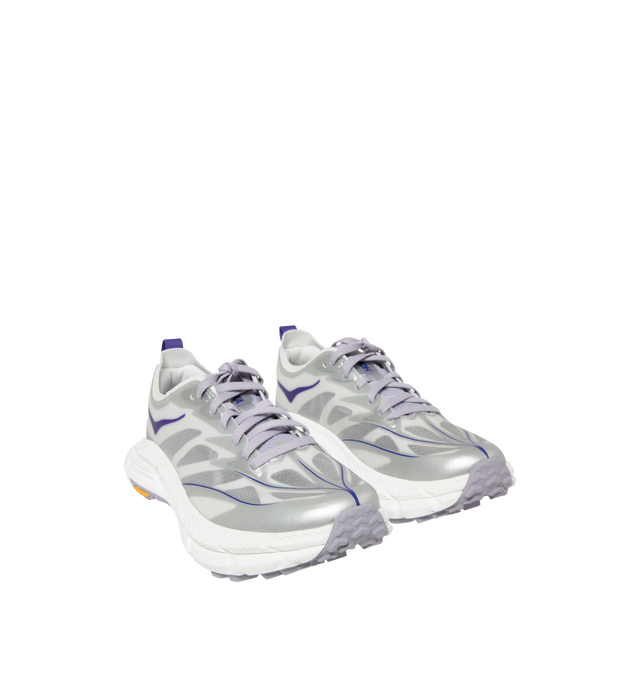 Image 2 of 5 - SILVER - HOKA U Mafate Speed 4 Lite Sneaker featuring ripstop and rubber upper with vibram sole, lace-up front, flat tongue design and padded collar. Imported from Vietnam.