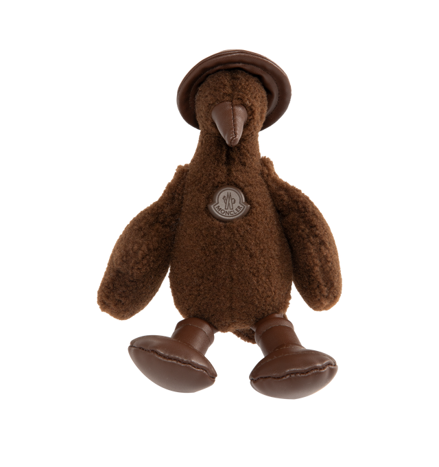 Image 3 of 4 - BROWN - MONCLER MonDuck Teddy Key Holder featuring faux leather details, carabiner with strap and metal logo. Measurements H 22 cm. 73% polyester, 27% acrylic. 100% polyester. 100% metal alloy. Made in Italy.