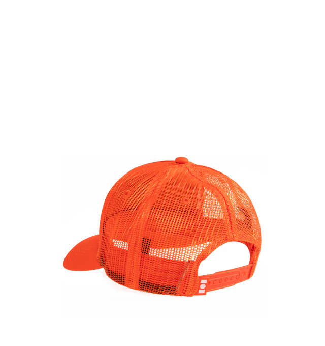 Image 2 of 2 - ORANGE - NAHMIAS Studded Nahmias Marquee Trucker Hat featuring 5 panel hat, logo marquee motif on front, studded logo, adjustable snap closure. 57% cotton, 43% nylon.