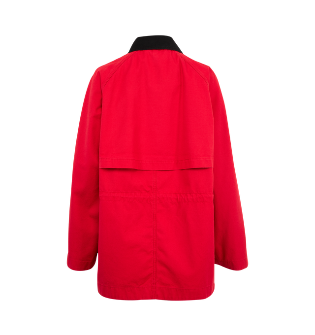 Image 2 of 4 - RED - THE ROW Elodianna Jacket featuring cotton canvas jacket, spread collar, concealed zip closure with press-stud placket, concealed bungee-style drawstring at waist, welt and flap pockets, raglan sleeves, storm flap at back and unlined. 100% cotton. Made in Italy.