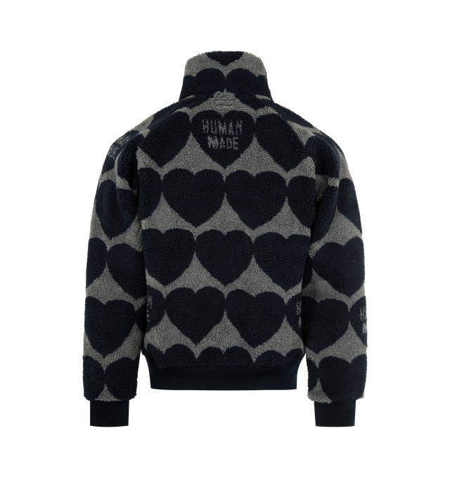 Image 2 of 3 - GREY - HUMAN MADE Heart Fleece Jacket featuring soft polyester fabric, all-over heart logo motif, stand collar, zip closure, two front pockets and ribbed cuffs and side hem. 100% polyester.