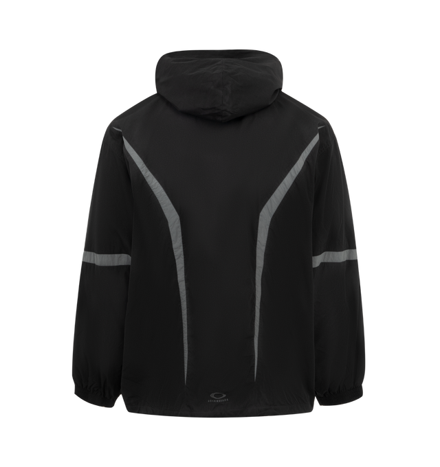 Image 2 of 3 - BLACK - Balenciaga Loop Sports Icon Large Tracksuit Jacket crafted from stretch polyesterfeaturing attached hood with drawstring, double-ended zip fastening, long sleeves, contrasting yokes, 2 slash pockets, gathered at cuffs and waistline, Loop sports icon artwork embroidered at front and back. Made in Italy.