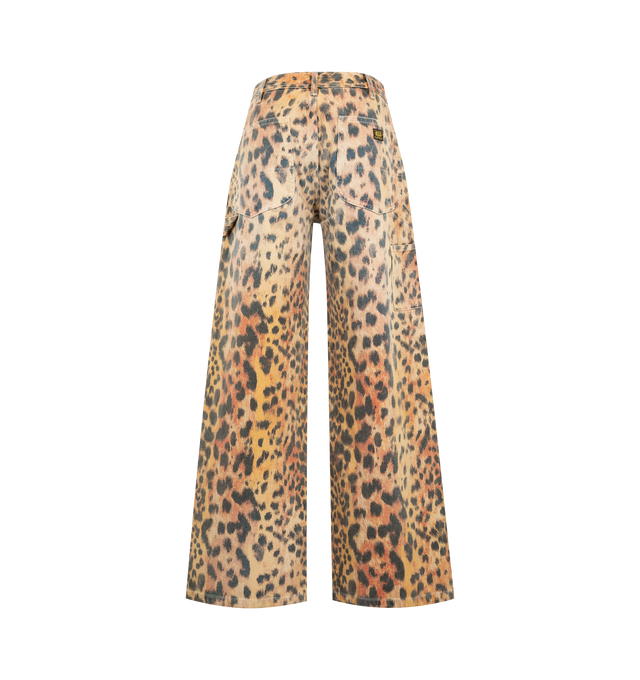 Image 2 of 3 - MULTI - R13 Womens Darcy Flare Carpenter Pants are crafted from cotton denim and a leopard animal print design. Featuring a relaxed wide-leg silhouette with a flared leg and classic five-pocket construction. Main Material: Cotton Denim.