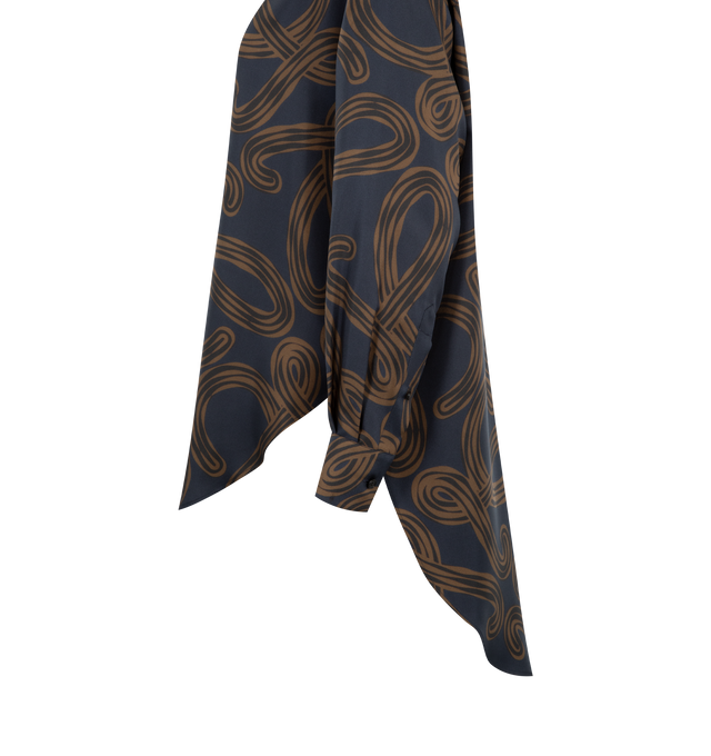 Image 3 of 3 - NAVY - LOEWE PAULA'S IBIZA Shirt in lightweight printed silk twill featuring a placed Anagram print and asymmetrical front-to-back hem, relaxed fit, long length, classic collar, concealed front button fastening and buttoned cuffs. Silk. Made in Italy.