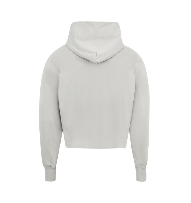 Image 2 of 2 - GREY - MAISON MARGIELA Signature Sweatshirt featuring cropped hoodie in loopback cotton jersey, dropped shoulders and long ribbed cuffs, MARGIELA embroidery at the front, raw-edge hem for a deconstructed finish, double-layered hood with eyelet detail and four stitches at the back. 100% cotton. Made in Italy.