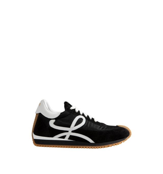 Image 1 of 5 - BLACK - LOEWE Lace-up runner sneaker crafted from nylon and brushed suede, featuring an L monogram on the quarter and gold embossed LOEWE logo on the backtab. The textured honey-coloured rubber outsole extends to the toe-cap and on to the back of the heel. Made in Italy.