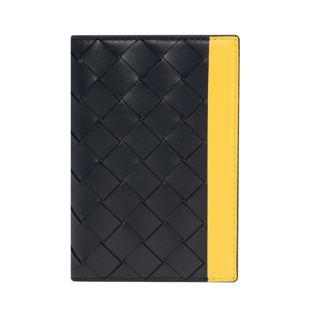 Image 1 of 3 - NAVY - BOTTEGA VENETA Passport Case featuring intrecciato calfskin leather passport case with color block design, five card slots and two additional pockets. Calfskin. Made in Italy.