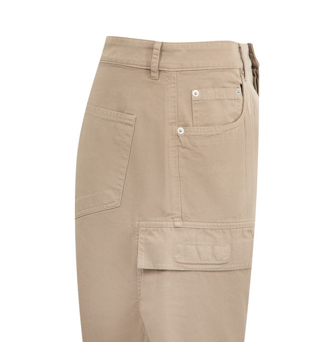 Image 3 of 3 - BROWN - Rick Owens DRKSHDW Double Cargo Jeans featuring loose-fit, belt loops, five-pocket styling, zip-fly, cargo pockets at outseams and darts at inseam. 100% organic cotton. Made in Italy.