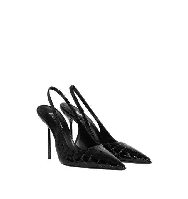 Image 2 of 4 - BLACK - PARIS TEXAS Lidia Slingback Pumps featuring croc embossed, slip on, pointed toe and slingback style. 105MM. Leather. Made in Italy.  