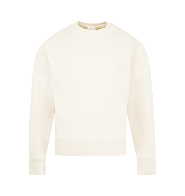 Image 1 of 3 - WHITE - SAINT LAURENT Nouvelle Crewneck featuring long sleeves, embroidered logo on chest and crew neck.