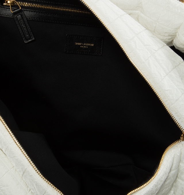 Image 3 of 3 - WHITE - SAINT LAURENT Gloria Travel Bag featuring a concealed top zip closure, reinforced nylon and chain shoulder straps, canvas lining and one flat pocket. 18.1" X 7.1" X 7.5". Virgin wool, polyamide, silk, brass. Made in Italy.   