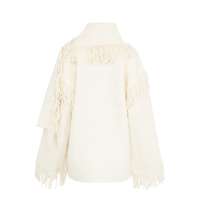 Image 2 of 3 - WHITE - TOTEME Fringed Scarf Jacket featuring an attached scarf, oversized fit, made from heavyweight felt and button fastening. 68% RWS wool, 20% recycled wool, 12% recycled polyester