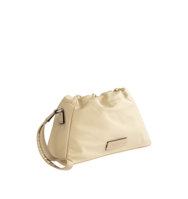 Image 2 of 3 - NEUTRAL - MONCLER Trick Water-Repellent Pouch featuring nylon drill, recycled water-repellent nylon lining, drawstring fastening, detachable wristlet with carabiner and embroidered logo. L 30 cm x H 20 cm x D 13 cm. 52% polyamide/nylon, 48% polyester. Made in Italy.