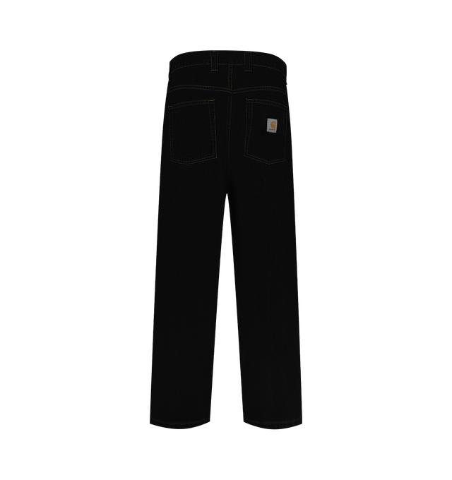 Image 2 of 3 - BLACK - Carhartt WIP Mens Brandon Pants are crafted from heavyweight Smith denim. Features a loose straight fit with a low crotch, slightly cropped inseam, back yoke, multiple pockets, zip fly, and woven Square Label. Main Material: 100% Cotton Denim. Made in Tunisia.