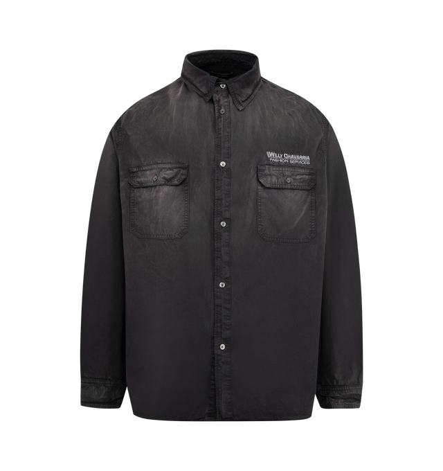 Image 1 of 2 - BLACK - WILLY CHAVARRIA Corcoran Shirt featuring two chest pockets, button fastening, point collar, long sleeves and button barrel cuffs. 100% cotton. Made in USA.