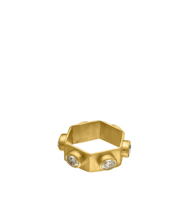 Image 1 of 3 - GOLD - PROUNIS Hexagonal Diamond Ruin Ring featuring faceted oval diamonds and 22K gold. 7mm wide. Hirshleifers offers a range of pieces from this collection in-store. For personal consultation and detailed information about jewelry, please contact our dedicated stylist team at personalshopping@hirshleifers.com. This item may be restricted for online purchase to international clients. For assistance purchasing this item please contact our dedicated stylist team at personalshopping@hirshleifer
