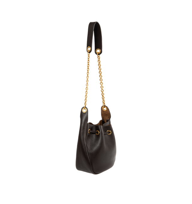 Image 2 of 3 - BLACK - SAINT LAURENT Bucket Bag featuring soft and ruched bucket bag in calfskin leather, signature YSL logo lettering, chain and leather shoulder strap and drawstring closure. 7.1"H x 6.3"W x 3.9"D. Made in Italy.