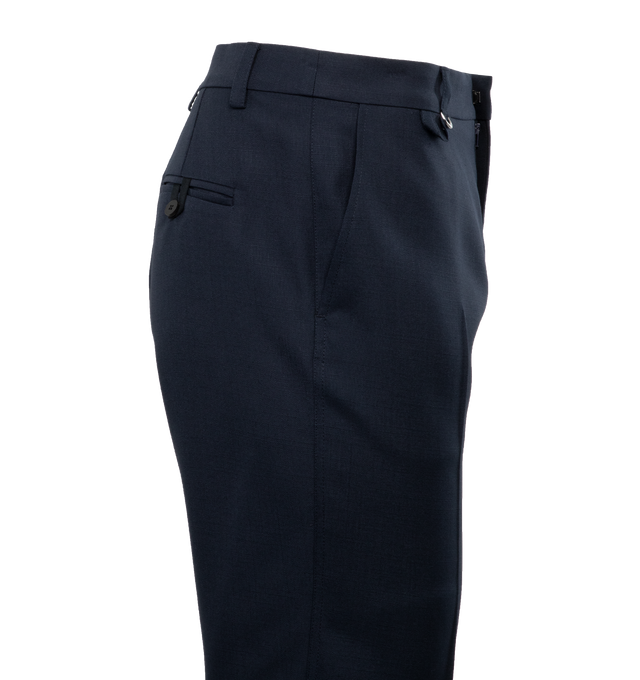 Image 3 of 4 - NAVY - JACQUEMUS LA PANTALON MELO are straight pants with a straight fit, mid rise, hidden zip fly, clip fastener, J" belt loop with D-Ring, slash pockets, pressed creases and back welt pocket with "J" button loop. 100% virgin wool 