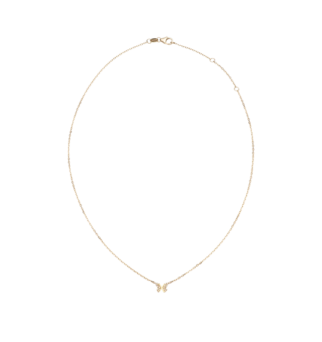 Image 1 of 1 - GOLD - FOUNDRAE Butterfly Reverie Mini Symbol Stationary Necklace featuring 18-karat gold, diamond weight 0.054 carat, chain measures 16" with a 8mm medallion, thread chain necklace made of fine belcher chain at 18 links per inch and finished with a lobster clasp. For personal consultation and detailed information about jewelry, please contact our dedicated stylist team at personalshopping@hirshleifers.com.