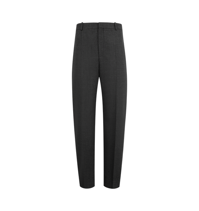 Image 1 of 3 - GREY - SAINT LAURENT Wool Pant featuring high-waist, tailored, made with certified wool, a straight leg, center crease, concealed button, hook, and zip closure, two slash pockets at the front, two welt pockets at the back and waistband with belt loops. 100% wool. Made in Italy.