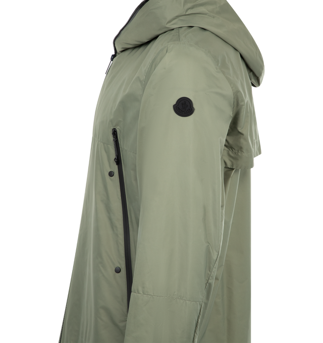Image 3 of 3 - GREEN - Moncler Junichi Jacket is a funnel neck style with 2-way zipper closure, side zip pockets, and an applique designer emblem. 100% polyamide. Made in Romania.