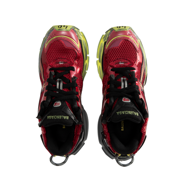 Image 5 of 5 - RED - BALENCIAGA Runner Sneakers featuring lace-up closure, pull-loop at heel collar, logo rubberized at heel tab, textured foam rubber midsole and treated rubber outsole. Upper: textile, synthetic, rubber. Sole: rubber. Made in China.
