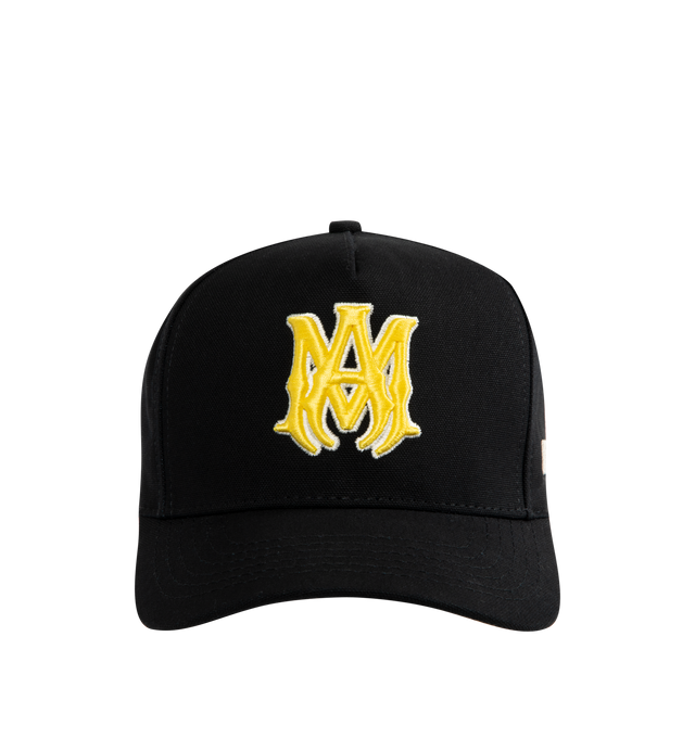Image 1 of 3 - BLACK - AMIRI MA Canvas Hat featuring cotton canvas, embroidered with Amiri's MA monogram logo on the face and back adjustable snap closure. 100% cotton. Made in USA.