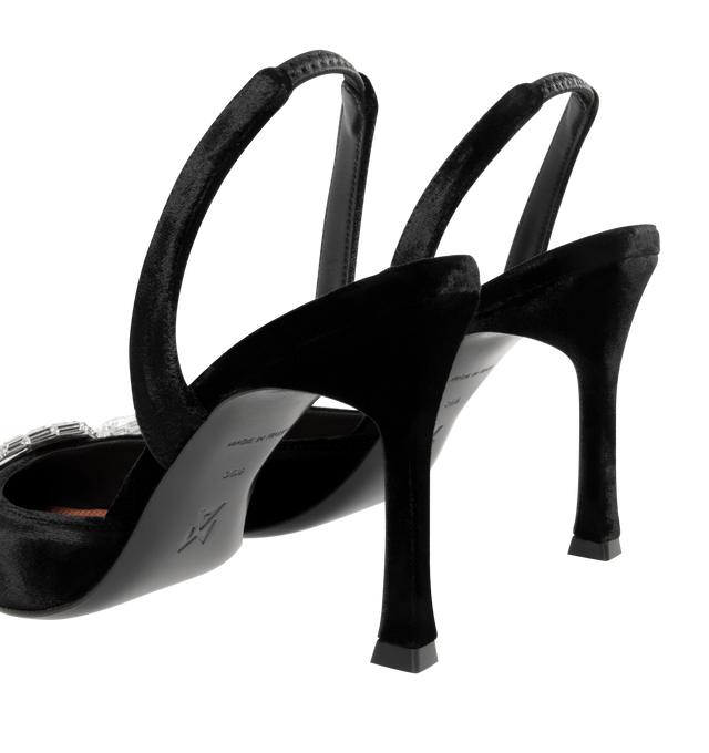 Image 3 of 4 - BLACK - AMINA MUADDI Camelia 90 Velvet Slingback Pumps featuring rectangular crystal embellishments on the vamps, pointed toe and 90mm heels. Upper: velvet. Lining: leather. Sole: leather insole, leather and rubber sole. Made in Italy