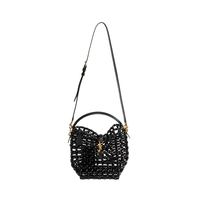Image 1 of 3 - BLACK - Saint Laurent Womens Le 37 Bucket Bag is crafted from wooden beads. Features an open-work design, top handle, adjustable and removable crossbody strap, YSL strap closure, interior zip pouch, and bronze-tone hardware. Dimensions: 17 20 13 cm. Main Material: Wooden Beads; Hardware: Bronze-Tone Metal. Made in Italy.