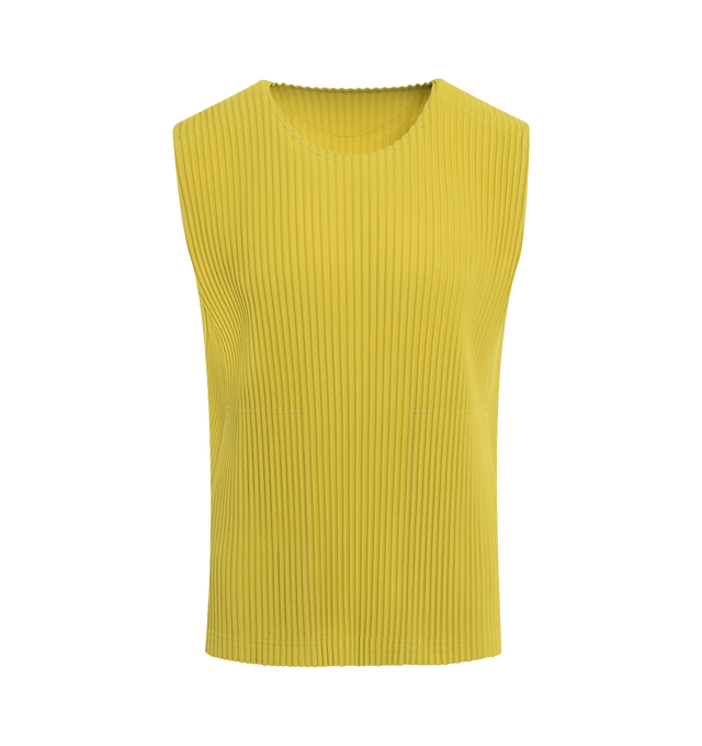 Image 1 of 3 - YELLOW - ISSEY MIYAKE TAILORED PLEATS 2 VEST features a loose tailored fit and round neck. 100% polyester. 