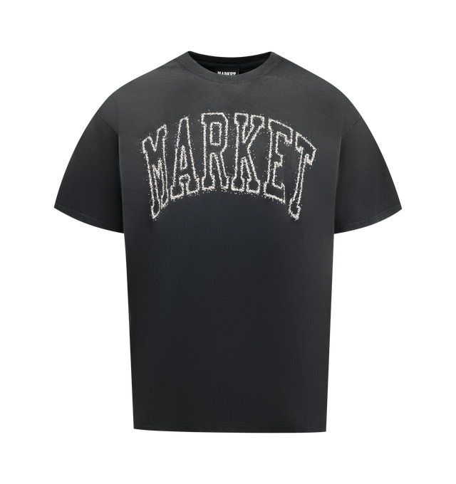 Image 1 of 2 - BLACK - MARKET Vintage Arc T-Shirt featuring crewneck, short sleeves, straight hem and logo on front. 100% cotton.