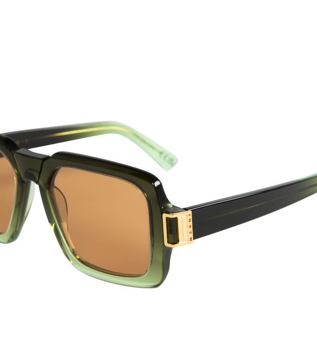 Image 3 of 3 - GREEN - MARNI SUNGLASSES ZAMALEK featuring orange lenses, integrated nose pads, logo hardware at temples and exposed core wire. 