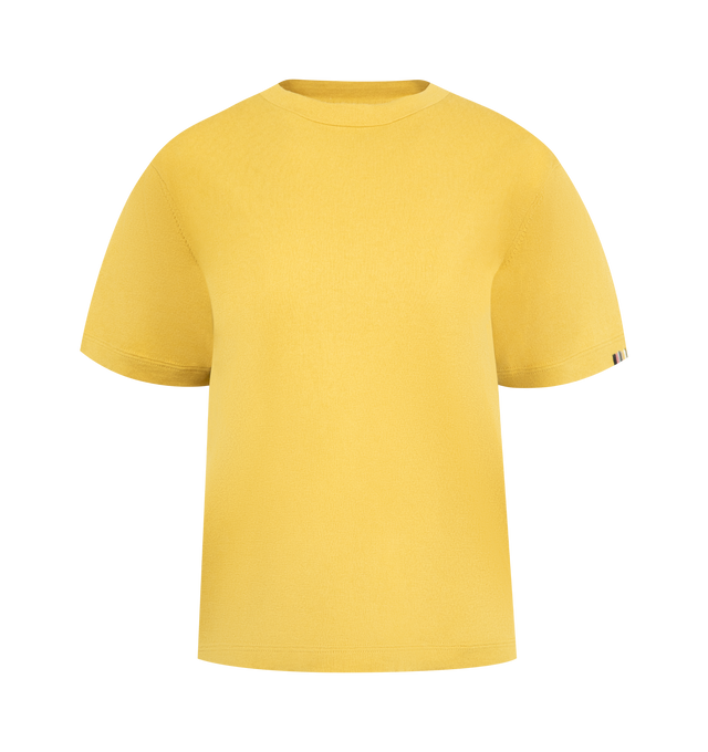 Image 1 of 2 - YELLOW - EXTREME CASHMERE Cuba Tee featuring a classic short-sleeved t-shirt in airy cotton-cashmere, crew-neck and relaxed fit. 70% cotton, 30% cashmere.