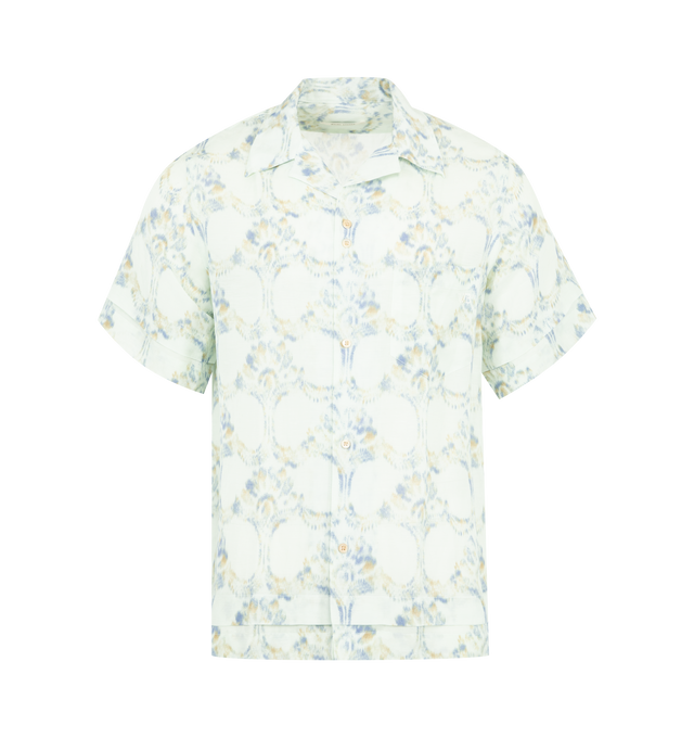 Image 1 of 2 - GREEN - WALES BONNER Lotus Bowling Shirt featuring open collar, front button closure, chest pocket and relaxed fit. 100% viscose. Made in Portugal.