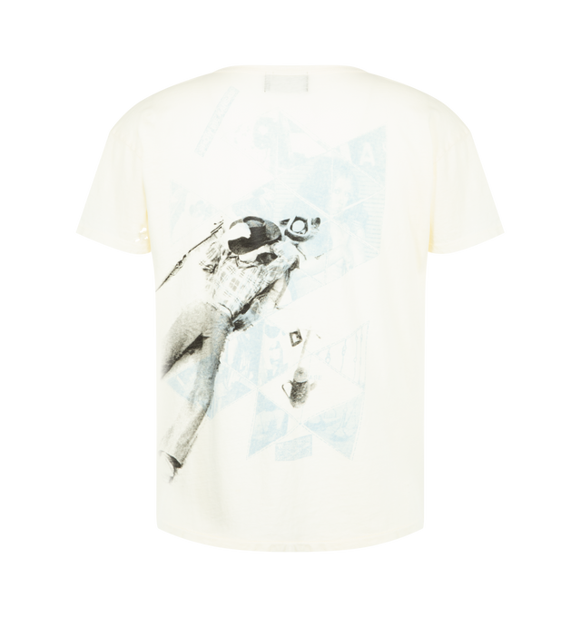 Image 2 of 2 - WHITE - ENFANTS RICHES DEPRIMES Show Me Kansas T-Shirt featuring short-sleeves, dirty white vintage mid weight cotton jersey, tailored fit, bound rib knit neckline, a single-stitch hem at the cuffs and waist, printed artwork at the front and back, a vintage wash process and distressing throughout. 100% cotton.