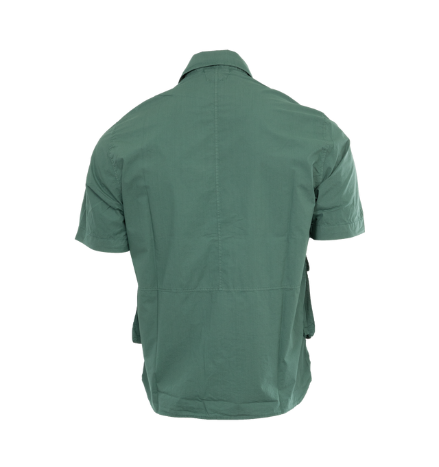 Image 2 of 3 - GREEN - C.P. COMPANY Popeline Pocket Shirt featuring classic collar, front button fastening, short sleeves, front flap pockets, military-inspired design and regular fit. 100% cotton. 